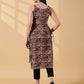 Pramiti Side Slit Kurta -Dark Brown Kalamkari
