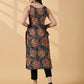Pramiti Side-Slit Kurta-Deep Teal Earth Handblock print