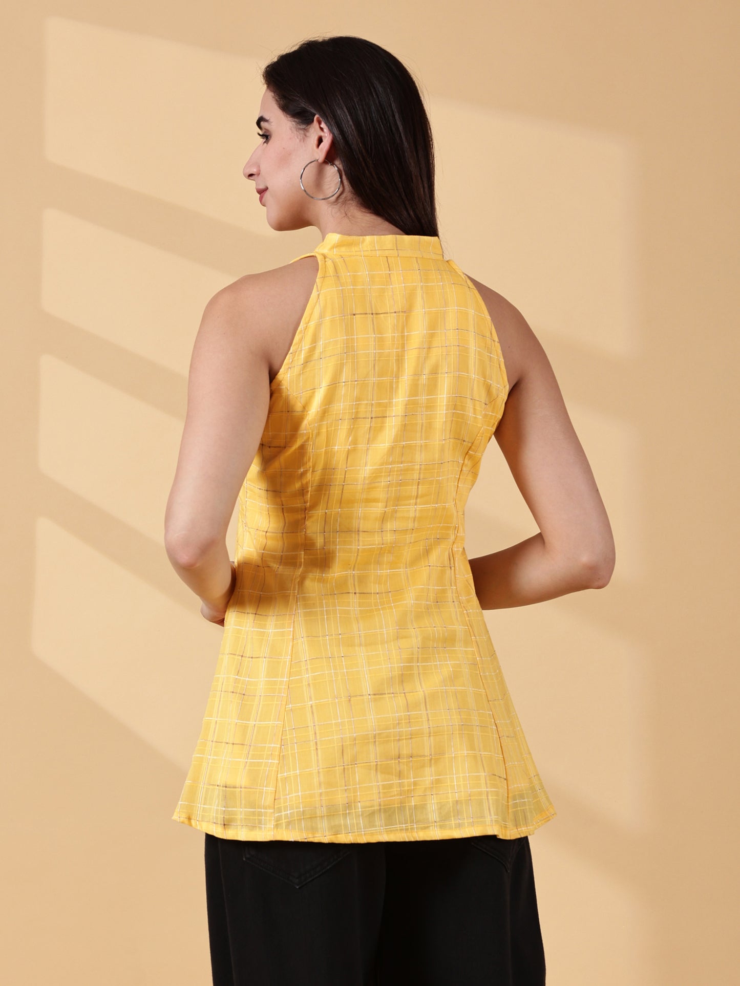 Indyvarna Anagha Halter Cotton Tunic – Sunlit Yellow Grid