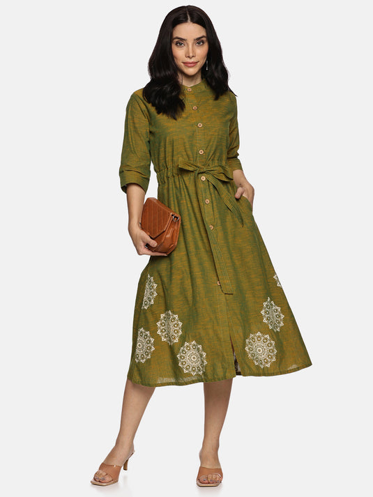 Women Floral Printed Round Neck A-Line Dress