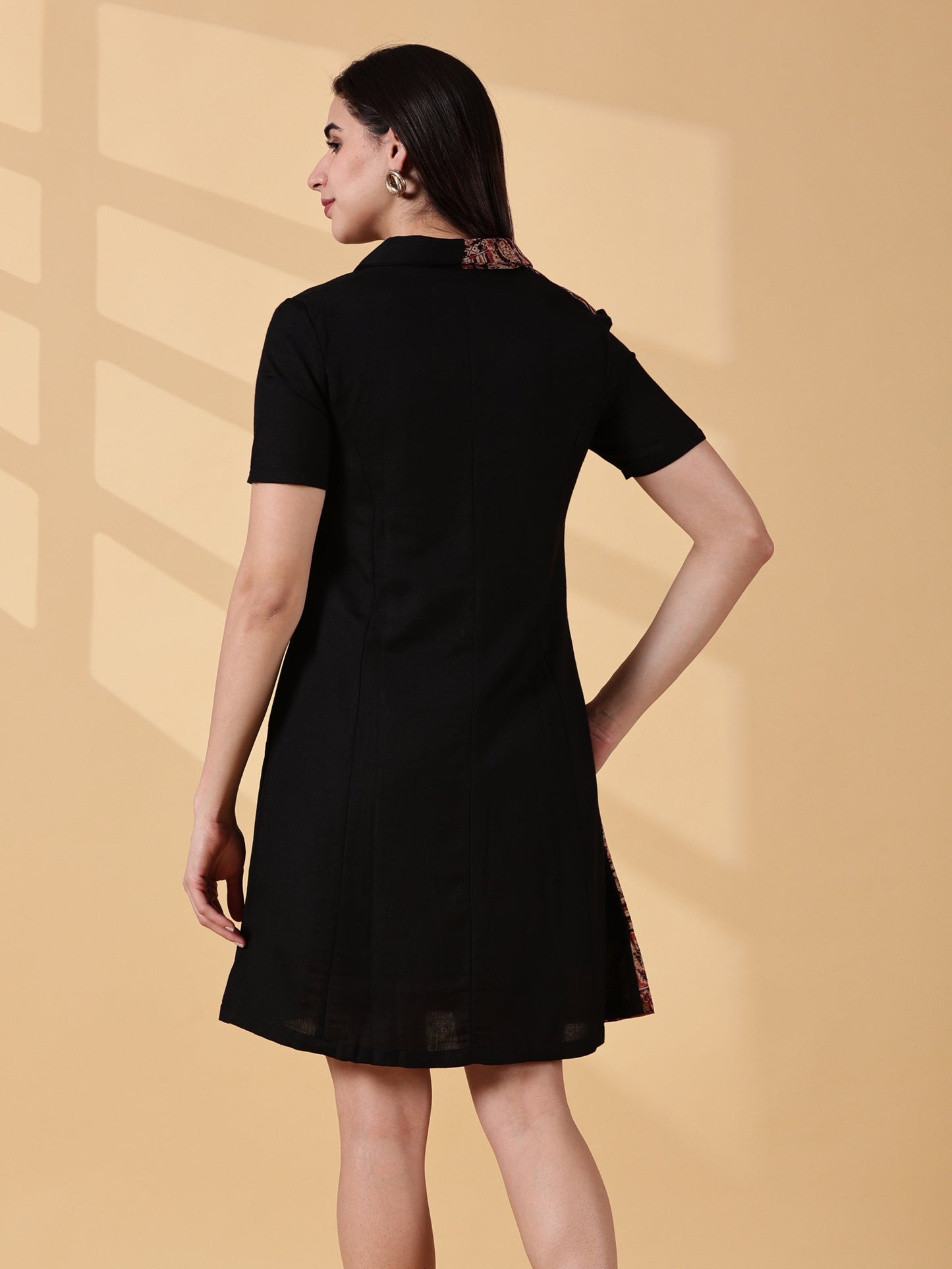 Kaya Half & Half Cotton Work Dress – Kalamkari & Black