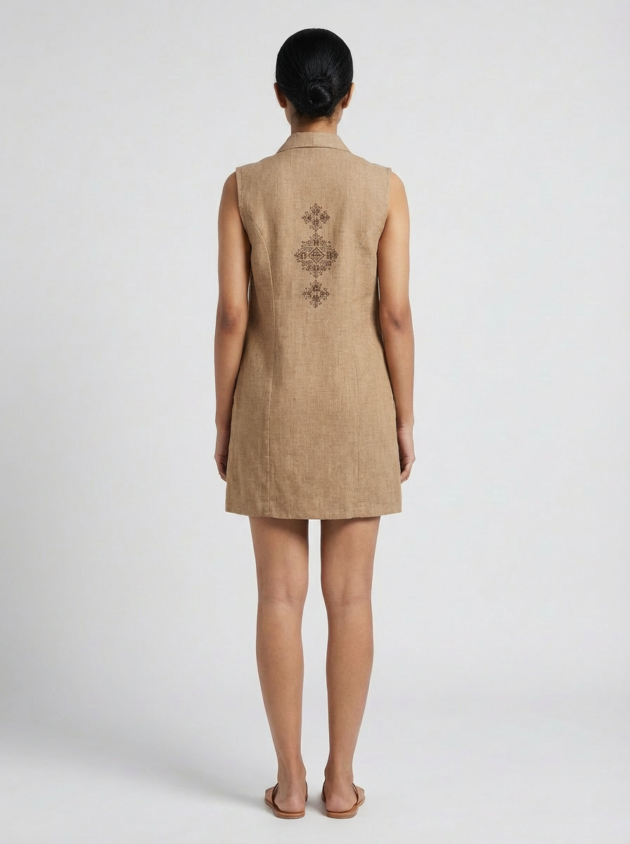 Indyvarna AAROH Heritage Motif Back-Print Overlay Shrug- BEIGE