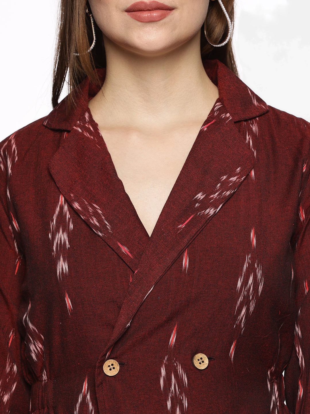 Shirt Collar A-Line Dress- Maroon