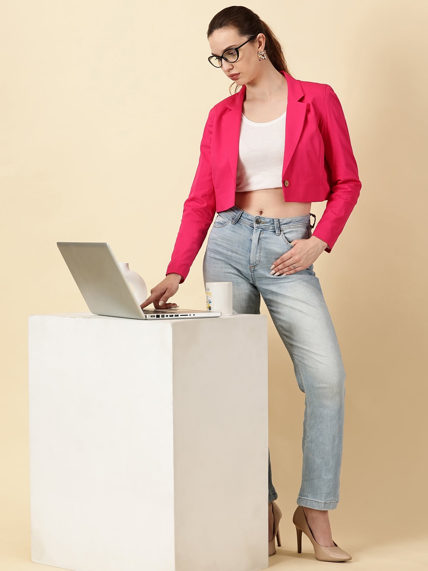 Fuchsia Cotton Crop Blazer Bold. Chic. Unapologetically You.