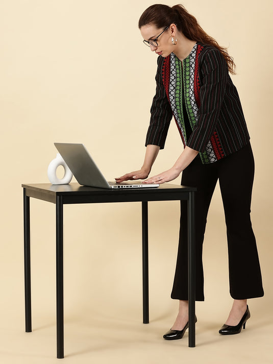 Handwoven Open Front Blazer – Red & Green Border Detail Heritage Weave. Bold Vibes.