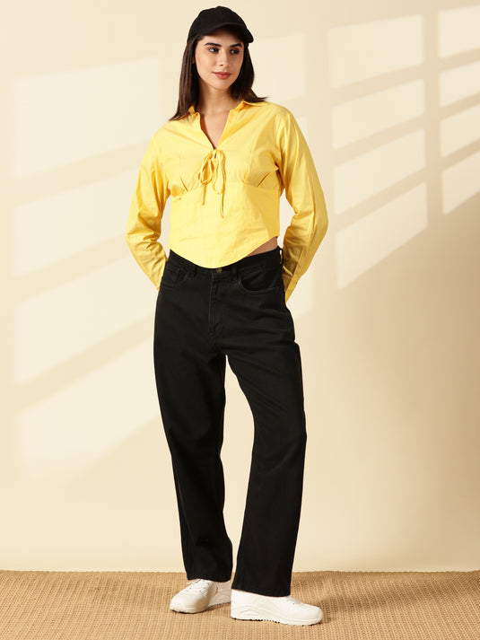 Butter yellow Spread Collar Shirt