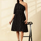 Selene One-Shoulder Black Midi Dress