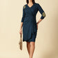 Teal Mandala Drape Business Dress