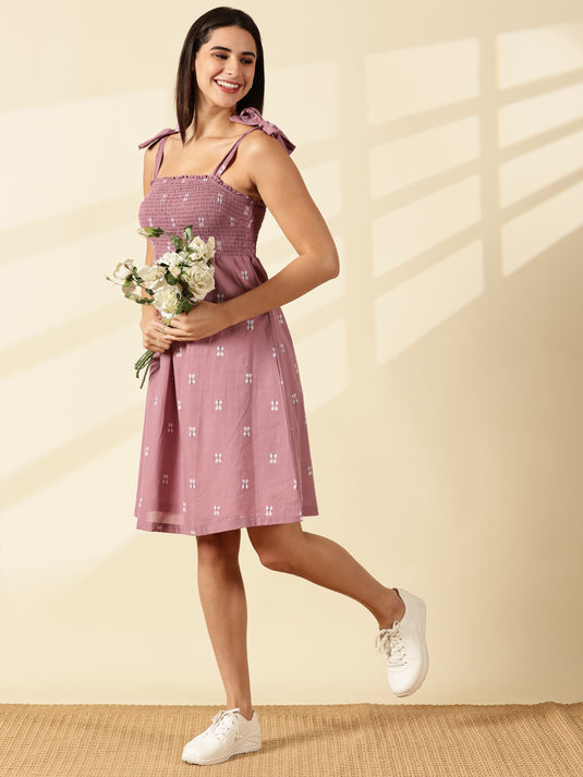 Blush Handwoven Tie-Strap Dress-Dusty Rose