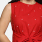 Polka Dot Handwoven A-Line Dress-Red