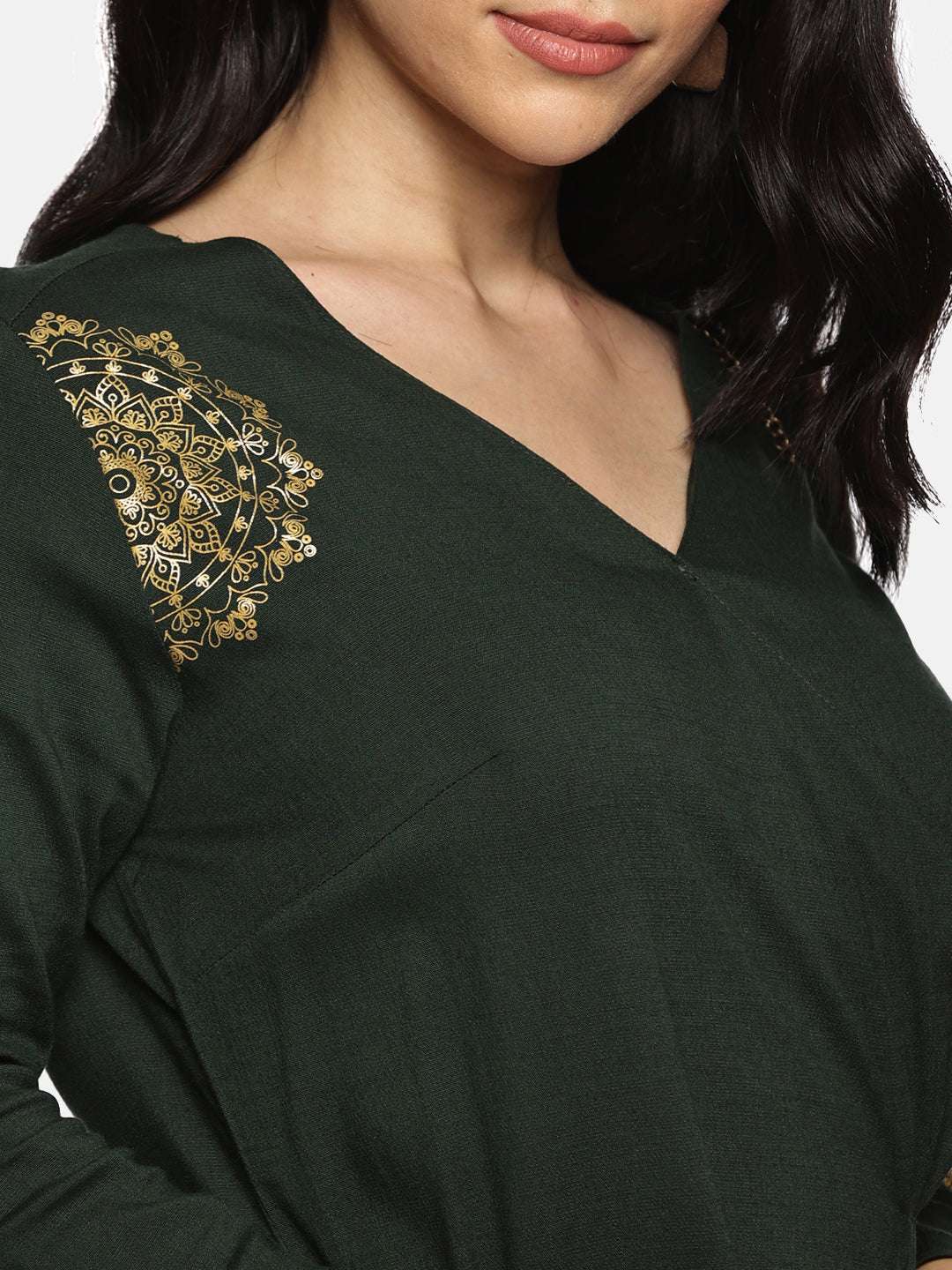 Cotton Lycra Wrap Dress-Olive Green