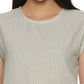 A zoomed in view of lady in Cotton Drop Shoulder vertical striped Top, womens workwear 