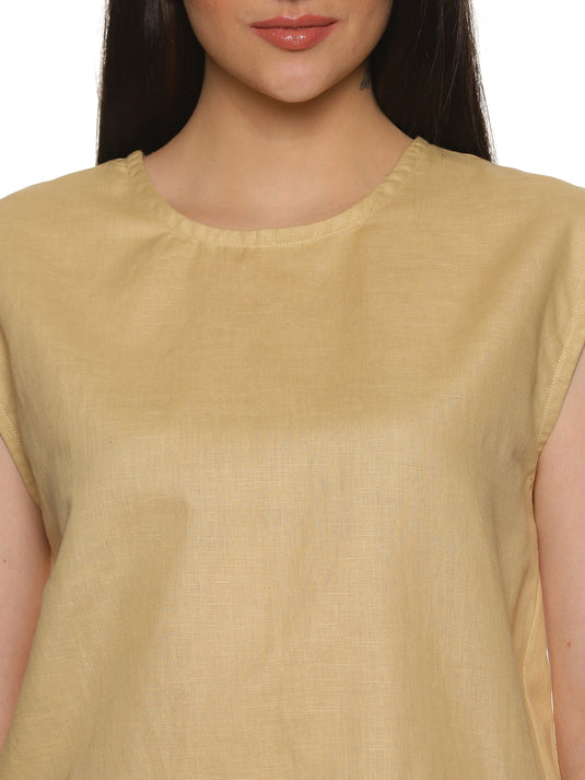 An aesthetic image of Cotton Drop Shoulder Beige Top, womens workwear