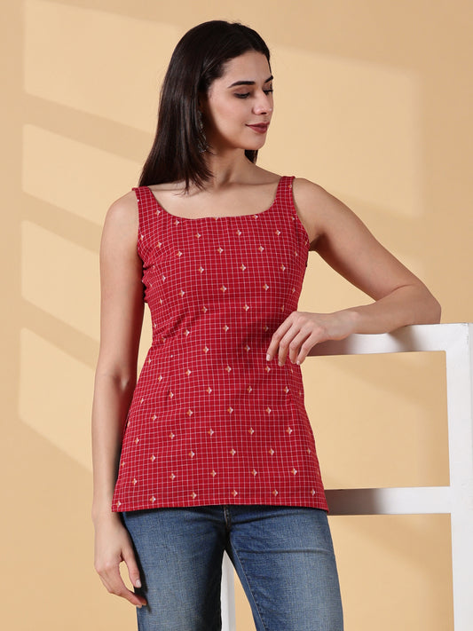 Kiyara Deep U-Back Cotton Kurti -RED