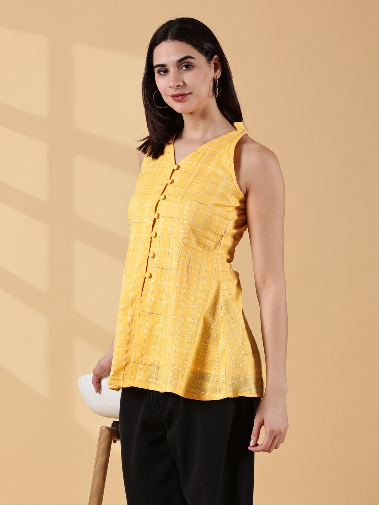 Indyvarna Anagha Halter Cotton Tunic – Sunlit Yellow Grid