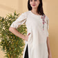 Indyvarna Anvi Cotton Embroidered Kurta- Ivory Bloom