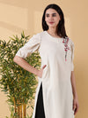 Indyvarna Anvi Cotton Embroidered Kurta- Ivory Bloom