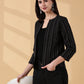 Midnight Classic Black Stripes-Open-Front Blazer-Handwoven Cotton  – Rekha Edit