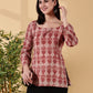 Indyvarna Disha Deep U-Back Cotton Kurti – Rose Red Kalamkari