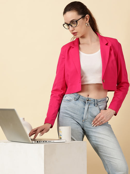 Fuchsia Cotton Crop Blazer Bold. Chic. Unapologetically You.