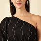 Selene One-Shoulder Black Midi Dress