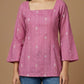 Elegant Rose Pink Cotton Kurti -Square Back neck - with Bell Sleeves
