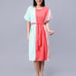 Women's Multi-Colored Cotton Colourblocked Kaftan Dress - Casual Short Sleeves Round Neck