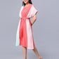 Women's Multi-Colored Cotton Colourblocked Kaftan Dress - Casual Short Sleeves Round Neck