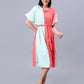 Women's Multi-Colored Cotton Colourblocked Kaftan Dress - Casual Short Sleeves Round Neck
