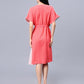 Women's Multi-Colored Cotton Colourblocked Kaftan Dress - Casual Short Sleeves Round Neck
