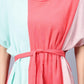 Women's Multi-Colored Cotton Colourblocked Kaftan Dress - Casual Short Sleeves Round Neck