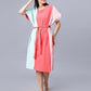 Women's Multi-Colored Cotton Colourblocked Kaftan Dress - Casual Short Sleeves Round Neck