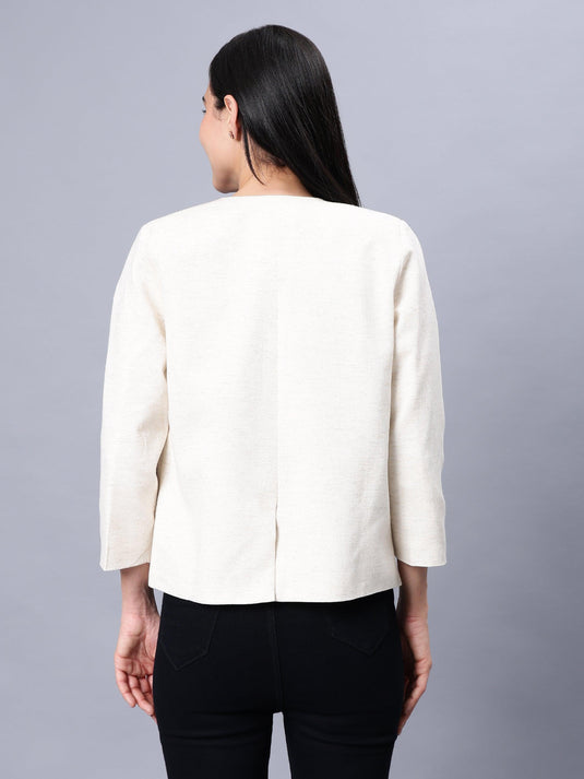 White with Black element Blazer in Pure Cotton