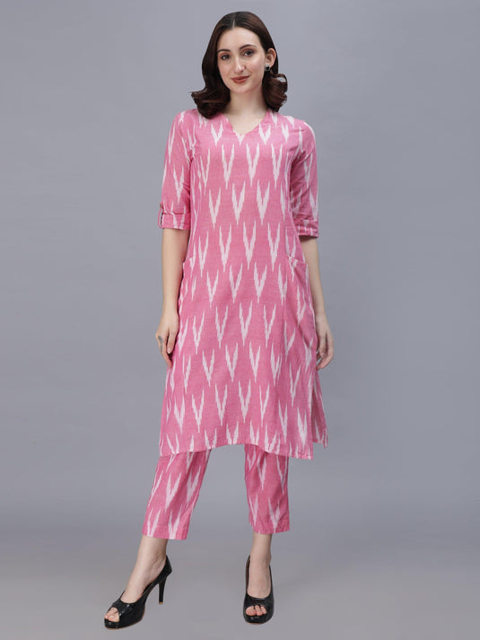 Pink Ikat Coord Set Pure Cotton for Women