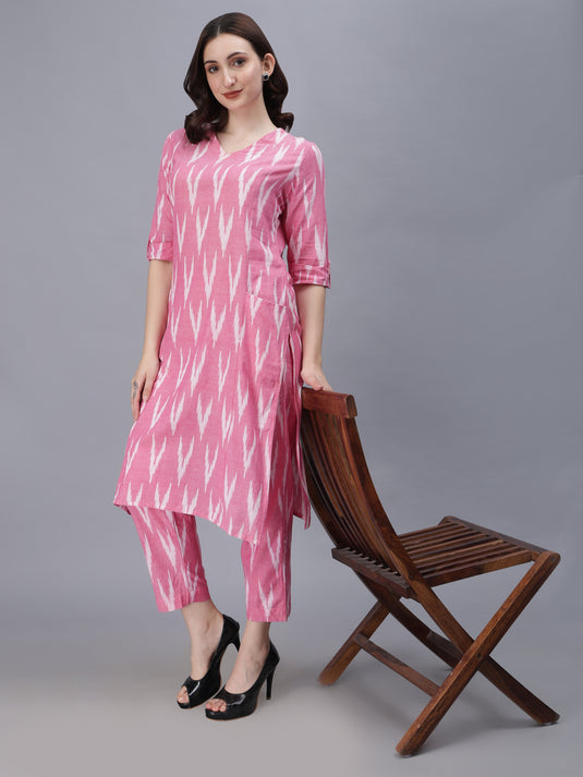 Pink Ikat Coord Set Pure Cotton for Women