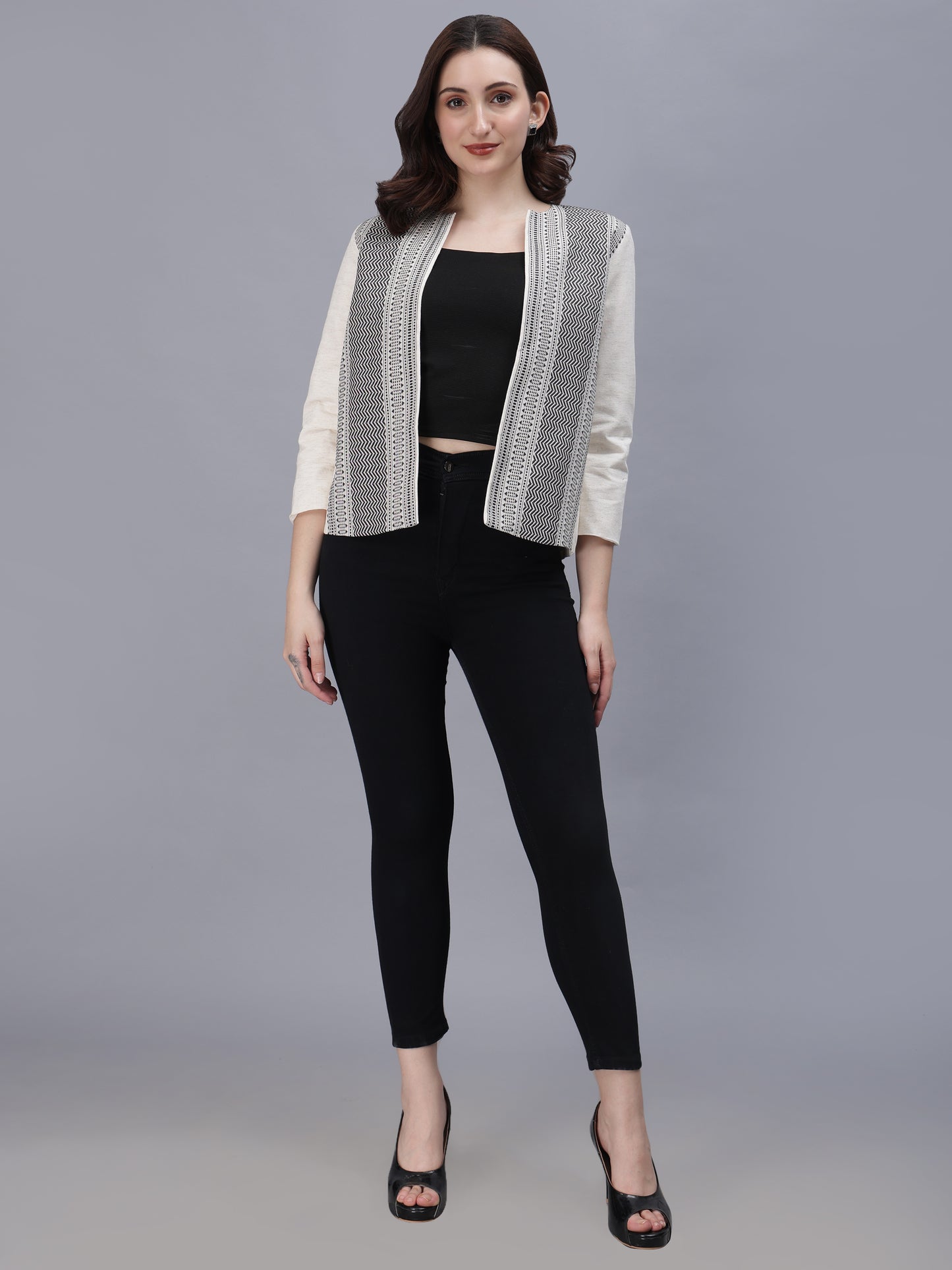 Open Front Blazer-Black & White -Effortless Power. Everyday Elegance.
