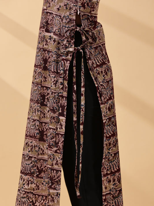 Pramiti Side Slit Kurta -Dark Brown Kalamkari