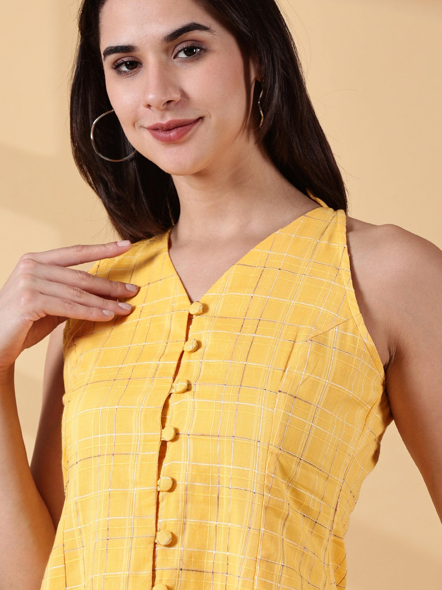 Indyvarna Anagha Halter Cotton Tunic – Sunlit Yellow Grid
