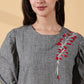 Indyvarna Anvi Cotton Embroidered Kurta – Slate Grey Bloom