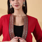 Festive Red Handwoven Cotton Open-Front Blazer – Rekha Edition