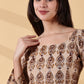 Indyvarna TISHA Full Sleeves Deep U-Back Cotton Kurti – Beige Kalamkari