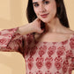 Indyvarna Disha Deep U-Back Cotton Kurti – Rose Red Kalamkari