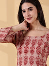 Indyvarna Disha Deep U-Back Cotton Kurti – Rose Red Kalamkari