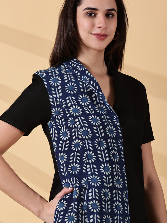Kaya Half & Half Indigo Cotton Work Dress – Indigo & Black