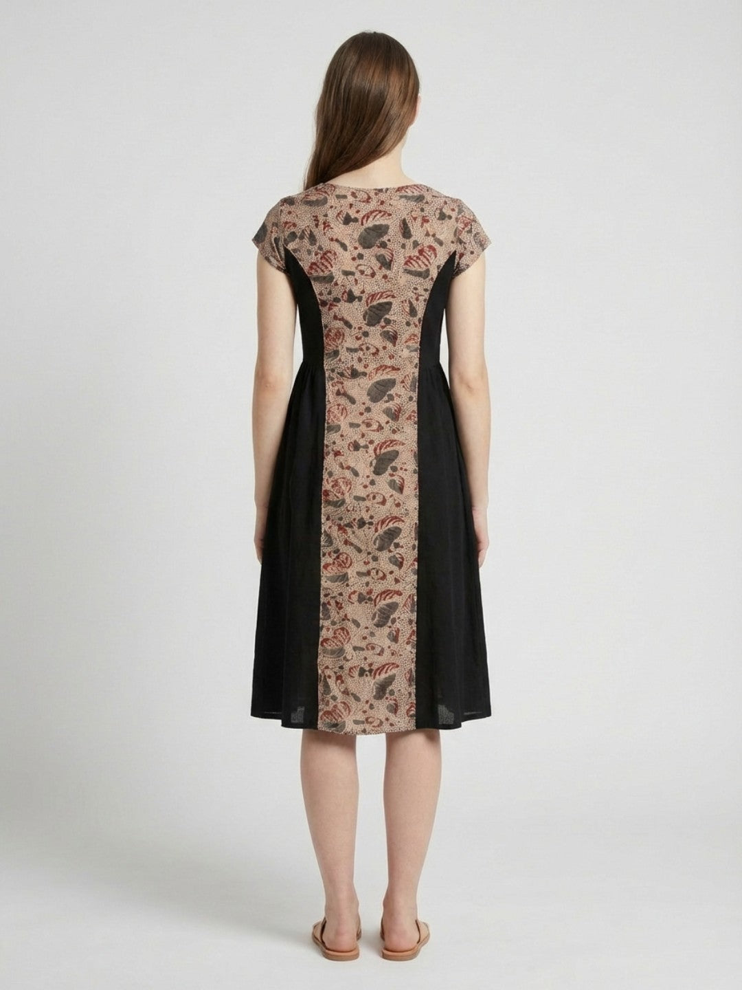 Mano Muse Midi Dress Grey Beige Black kalamkari