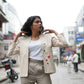 Open Front Cotton Blazer-Sand Beige Hand painted