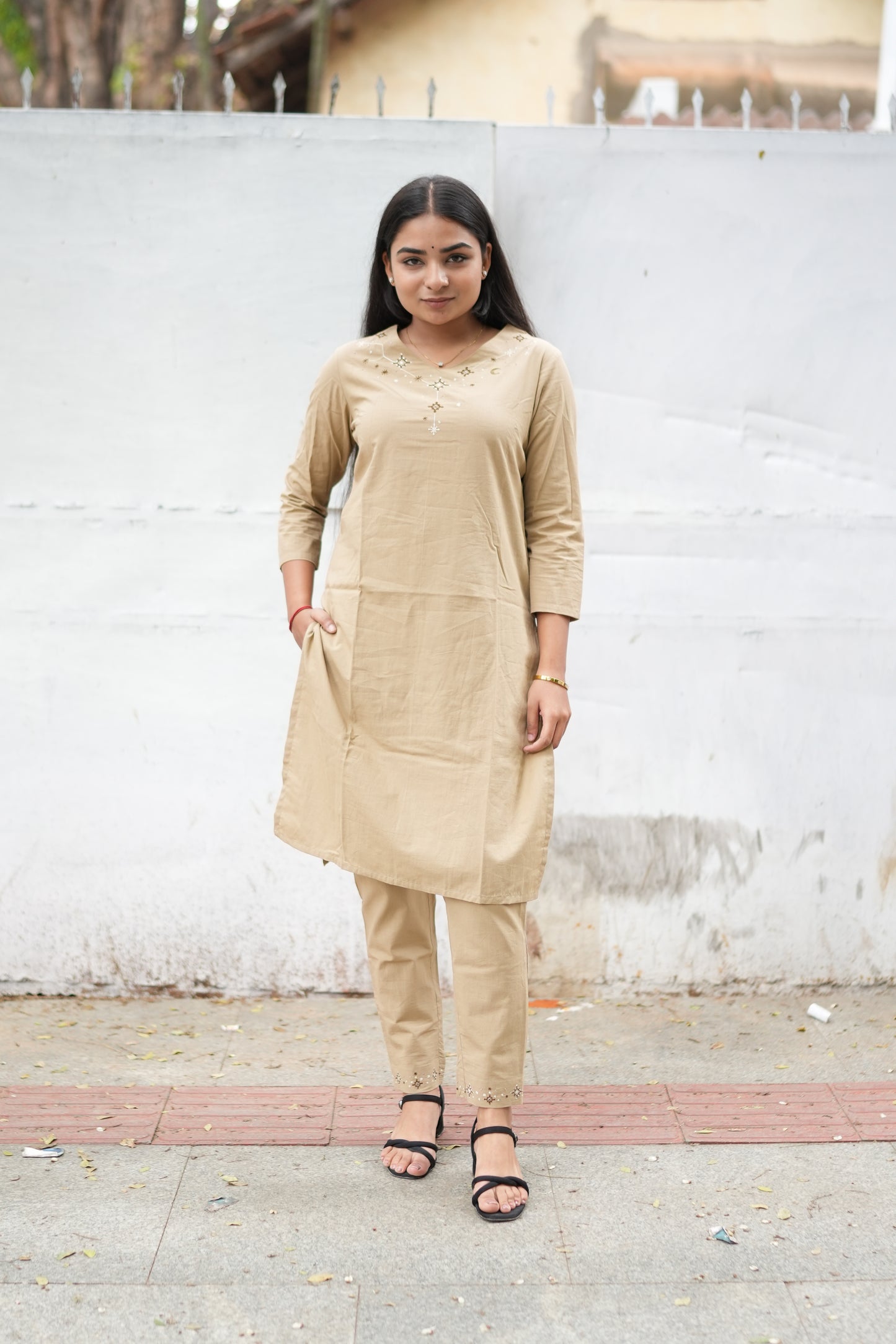 Beige Embroidery Kurta Set