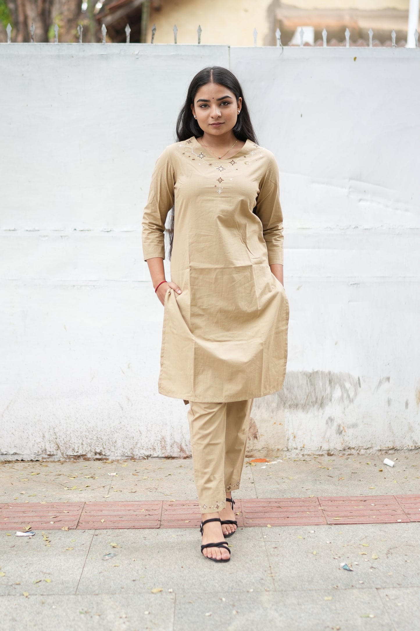 Beige Embroidery Kurta Set