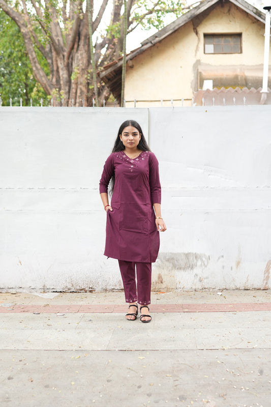 Purple Embroidered Kurta Set