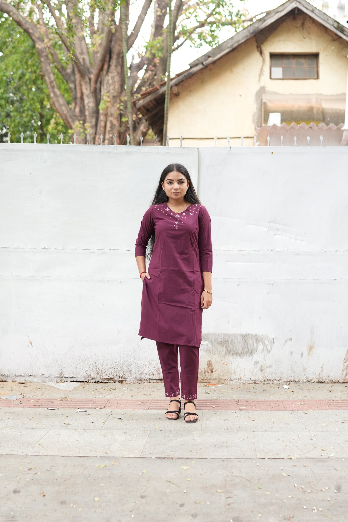 Purple Embroidered Kurta Set